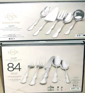 Lenox Tavish 89 Piece Stainless Flatware (Service for 12) & 5 Large Servers New - Picture 1 of 9