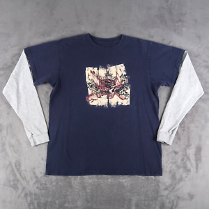 Vintage Y2K Tony Hawk T-Shirt Long Sleeve Mens Size M Medium Cyber Grunge Blue