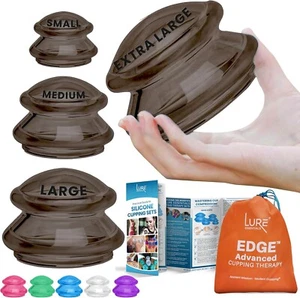 Lure Essentials EDGE Silicone Cupping Therapy Set Kit di Coppettazione per Massaggio - ONYX - Foto 1 di 8