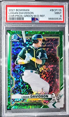 2021 Bowman Chrome Logan Davidson Prospects Green Mini-Diamond 78/99 PSA 9 Mint! - Image 1 of 2