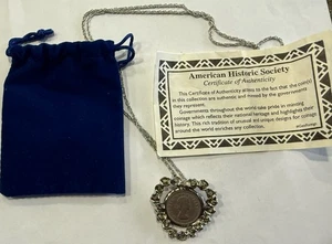 Vintage 1960 Queen Elizabeth II Lucky Six Pence Coin Heart Pendant 24” Necklace - Picture 1 of 13