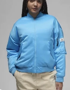 Nike Jordan Jacket M Renegade Womens Bomber Satin Zip Puffer Jacket Blue $250 - Picture 1 of 17