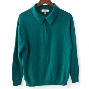 Turnbury Extra Fine Merino Wool Sweater Mens XL Green Collared Long Sleeve - Picture 1 of 8