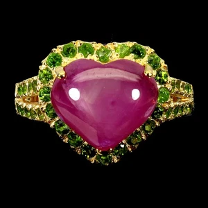 925 Sterling Silver Ring Heart Ruby 12x10mm Chrome Diopside Gemstone Jewelry 8 - Picture 1 of 14