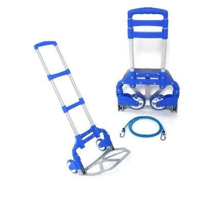 LEADZM 170 lbs Folding Luggage Cart Dolly Rubber Wheel Hand Push Trolley Travel Blue