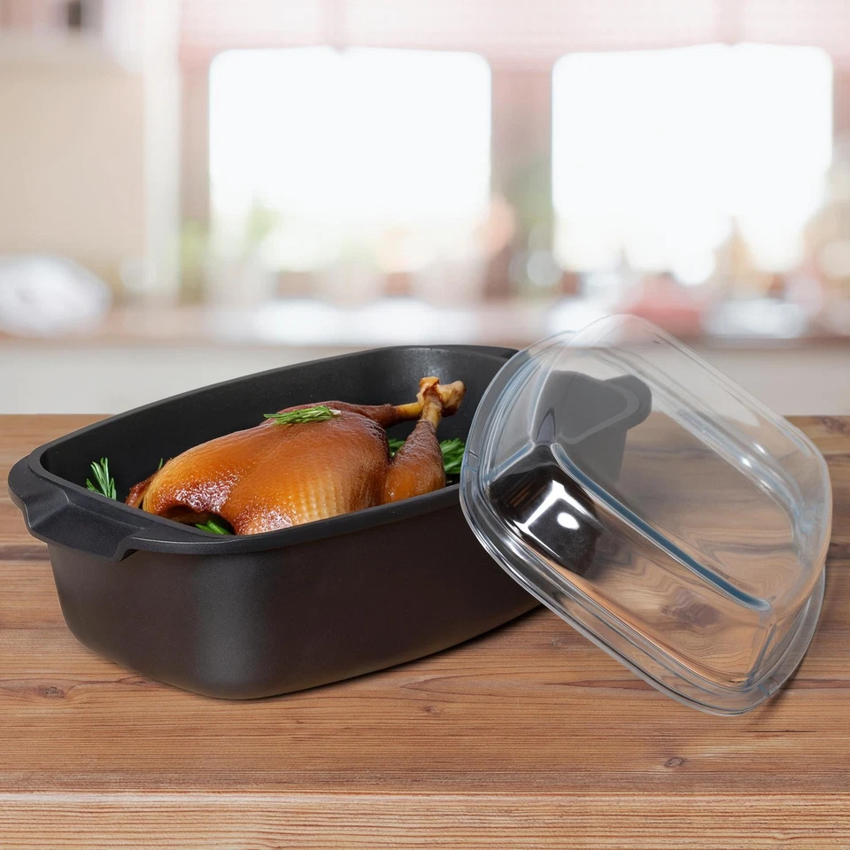 Haushalt International 6L Alu-Gussbräter mit Glasdeckel (24203)