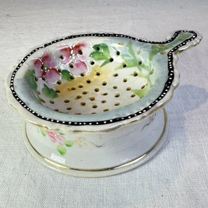 Antique/Vtg. Porcelain Hand Painted Tea Bag Strainer & Receptacle - Picture 1 of 6