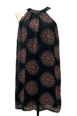 Sleeveless Mock Neckline Geometric Floral Print Smock Top Sz M Baby Doll Dress - Image 1 of 4