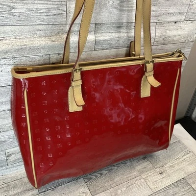 Arcadia Patent Leather Red Tote Shoulder Bag Zipper Close Made In Italy 14x10x4 - Image 1 of 4