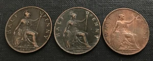 3x Queen Victoria Veiled Head Half Penny Münzen 1899 1900 1901 Lückenfüller - Bild 1 von 2