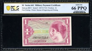 $1 Military Payment Certificate Note First Printing PCGS Banknote Gem Unc 66 PPQ - Picture 1 of 2