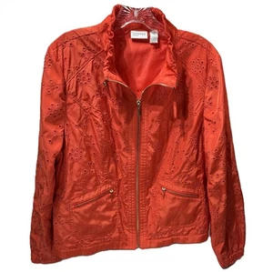 Chico's Zenergy Women Sz 2(L) Lined Jacket Embroidered Eyelet Zip Pockets Orange - Picture 1 of 8