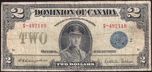 Dominion Of Canada 1923 $2 Two Dollar Banknote Campbell Blue Seal 2 S 492118 - Picture 1 of 2