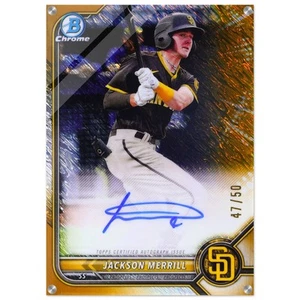 2022 Bowman Chrome Jackson Merrill Auto Gold Shimmer Acrylic Print Card Art - Picture 1 of 5