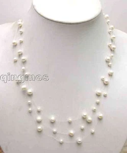 Collar redondo de perlas blancas rígidas naturales de agua dulce de 4-7 mm para mujer 17-20" - Imagen 1 de 4