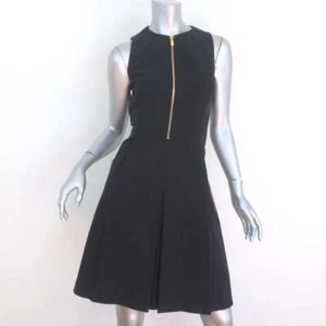 Michael Kors Collection Front-Zip Sleeveless Dress Black Pleated Cotton Size 4 - Picture 1 of 8