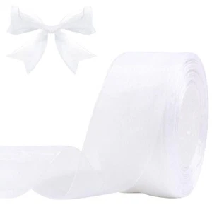 White Sheer Organza Ribbon for gift wrapping 2 inch 50 Yards Chiffon Ribbon f... - Picture 1 of 7