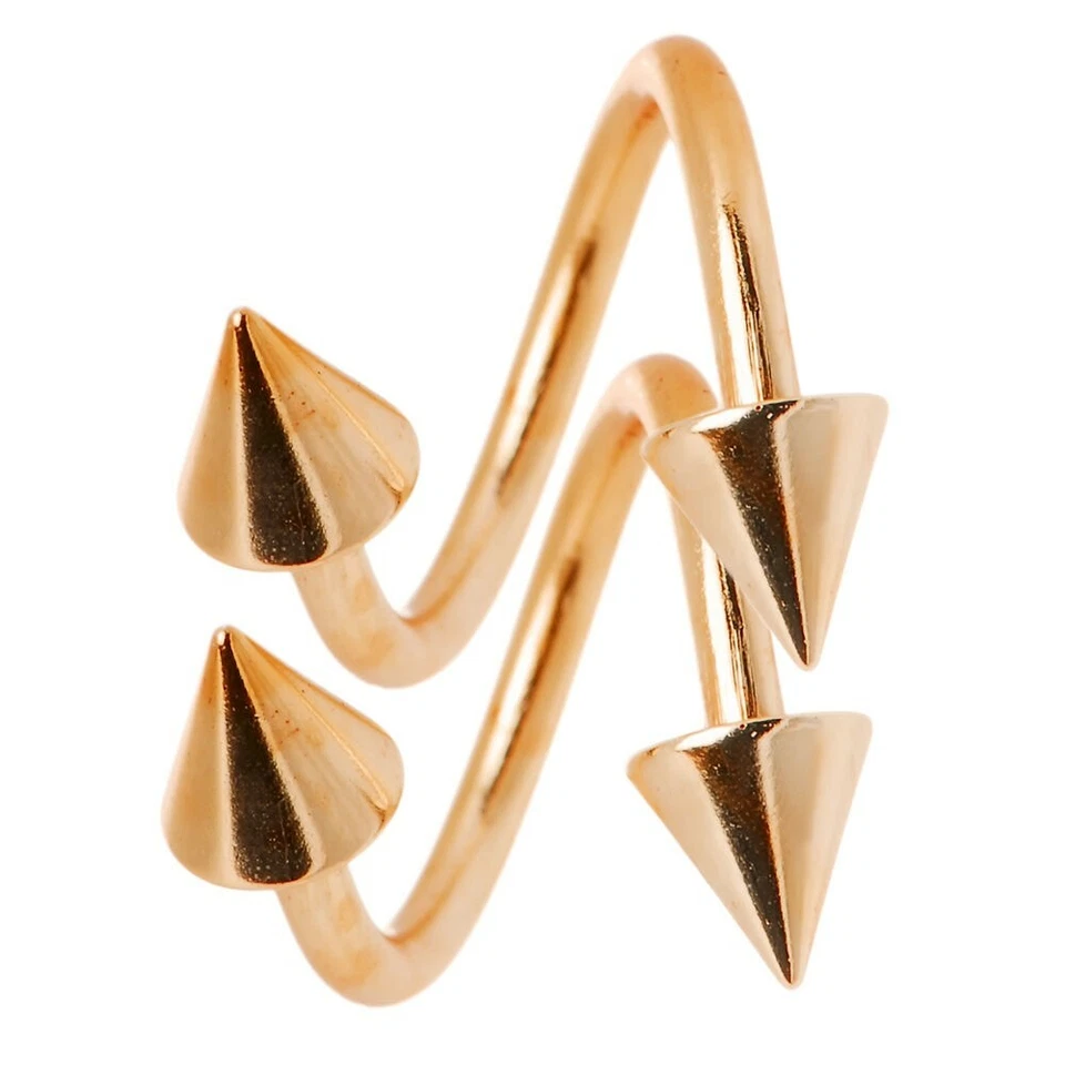 2 Pc 16 Gauge Rose Gold I.P. Twister Spiral Rings With Spike End 5/16" 8 mm Lip - Image 1 of 1