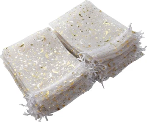 100Pcs 5X7 Inches Sheer Drawstring Organza Bags Stars and Moon Wedding Party Fav - Picture 1 of 6