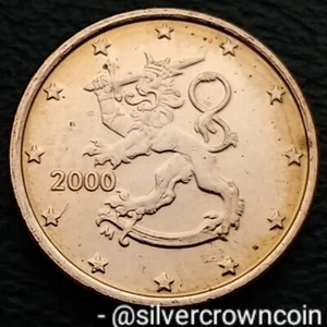 Finland 1 Euro Cent 2000 M. KM#98. One Penni coin. Penny. Rampant Lion.  - Picture 1 of 7