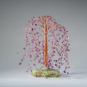 Genuine Amethyst Gemstone Willow Tree on Fluorite Base (12”) - Picture 1 of 5
