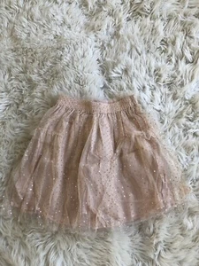 New Zara Girls Peach Pink Ruffle Tulle Skirt With Gold Glitter Polka Dot Sz 8 Y - Picture 1 of 4