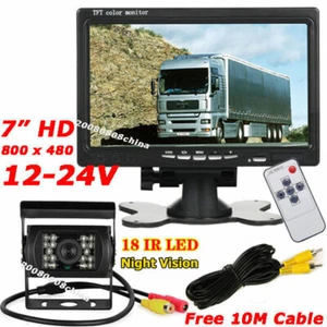 12V-24V RV Truck Trailer Reversing Rear View Camera 7" HD Monitor Parking System - Picture 1 of 12