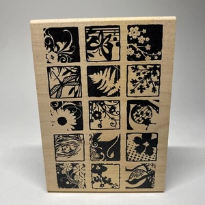 Inkadinkado Bird & Nature Collage Squares Wood Mounted Rubber Stamp Garden - Picture 1 of 8