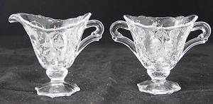 Vintage HEISEY geätztes ELEGANTES Glas Orchideenmuster SAHNEKÄNNCHEN & ZUCKERDOSE  - Bild 1 von 12