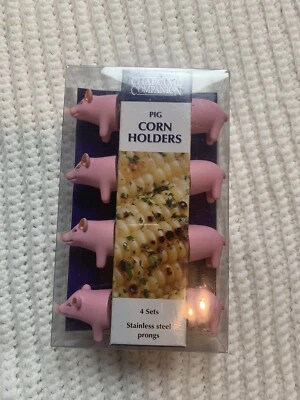New in Package 4 Pink Pig Corn Holders w/ Stainless Steel Prongs - Image 1 of 3