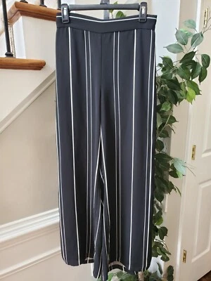 Coco Bianco Womens Black White Striped 100% Polyester Back Zipper Pants Small - Image 1 of 4