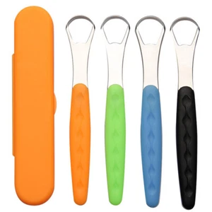 Tongue Cleaner Scraper Dental Care Oral Tounge Hygiene Brush Tool With Case*eh - Picture 1 of 16