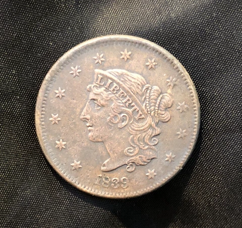 1839 CORONET HEAD LARGE CENT - BOBBY HEAD  Very Strong Details Stunning Coin Cover