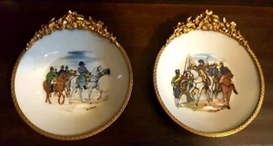 Pair Of Ormolu Limoges France Napoleon Portrait Porcelain Wall Plates Brass Trim - Picture 1 of 8