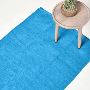 100% Cotton Plain Chenille Rugs Washable Soft Floor Mat with Natural Trim Finish - Picture 1 of 41