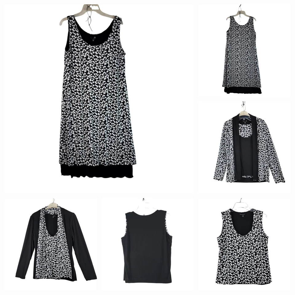 Tiana B Mujer Conjunto de 3 Piezas Negro Blanco Reversible Tanque, Chaqueta, Vestido Talla M Foto 1 de 4