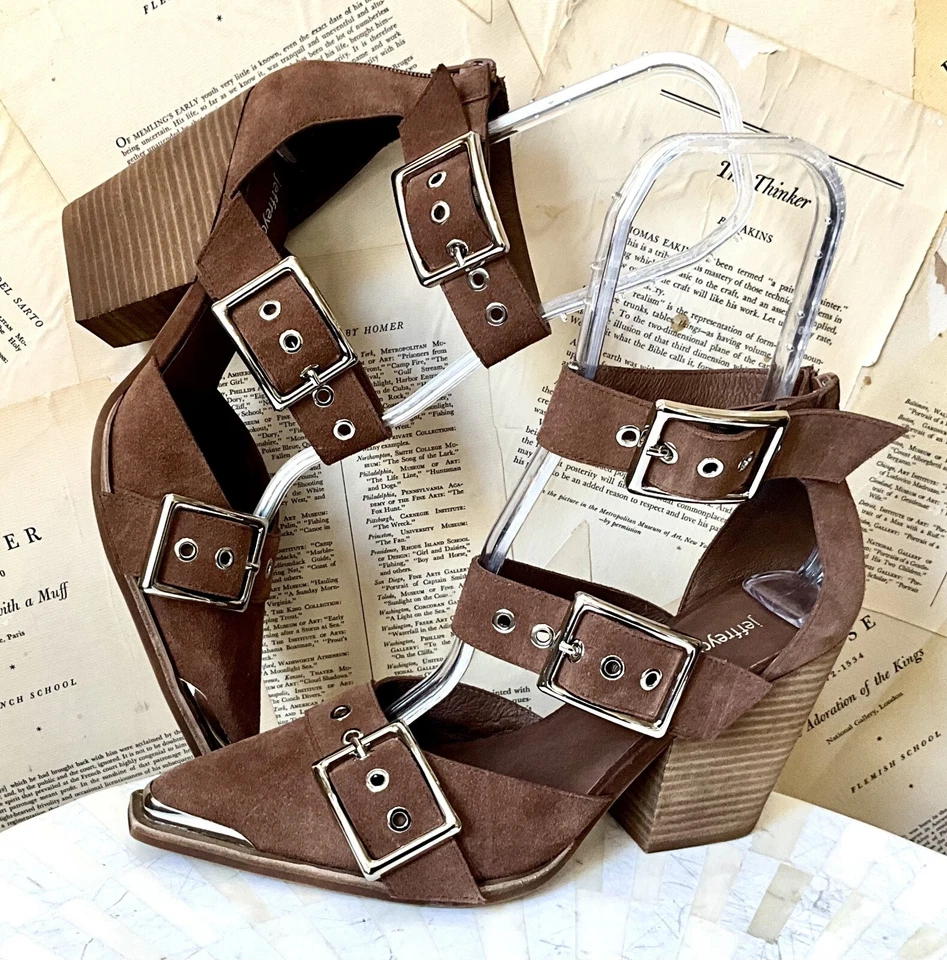 Free People Jeffrey Campbell Hendrix Heels Silver Trim Brown Suede 9 NEW - Image 1 of 4