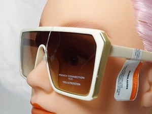 NWT French Connection Vanilla & Gold Shield Sunglasses SR0924 - Picture 1 of 4