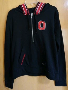 Pink Victoria Secret Ohio State Pullover Hoodie Black Red Bling SequinsWomens LG - Picture 1 of 20