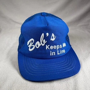 Bob's Keeps Me In Line Mütze Herren Einheitsgröße blau Snapback Trucker Cap hergestellt in den USA Vintage - Bild 1 von 11