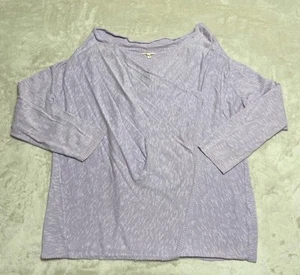 Maglione Eileen Fisher avvolgente drappeggio aperto davanti donna 1x tasche misto lino viola - Foto 1 di 9