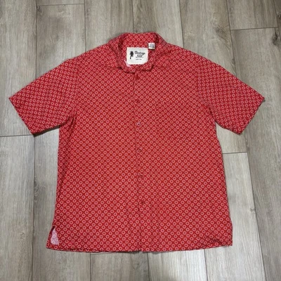 Vintage Silk Circa 1969 Red Geometric Silk–Rayon Short Sleeve Shirt L - Image 1 of 4