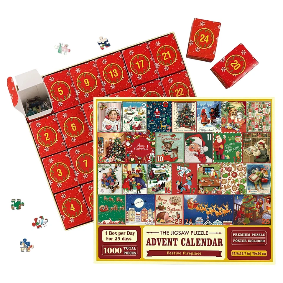 New 24 Boxes Christmas Advent Calendar Puzzle Gift Set for Kids & Holiday Fun - Image 1 of 4