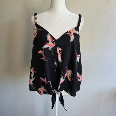 Новый Torrid кнопка вниз галстук спереди укороченный верхний журавли птицы без рукавов мягкий размер 0 0 X - Изображение 1 из 4