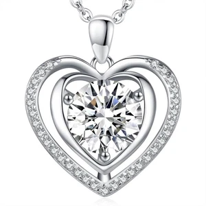 Heart Pendant Gold Necklace for Women Moissanite Lab-Created Gem I Love You W... - Picture 1 of 7