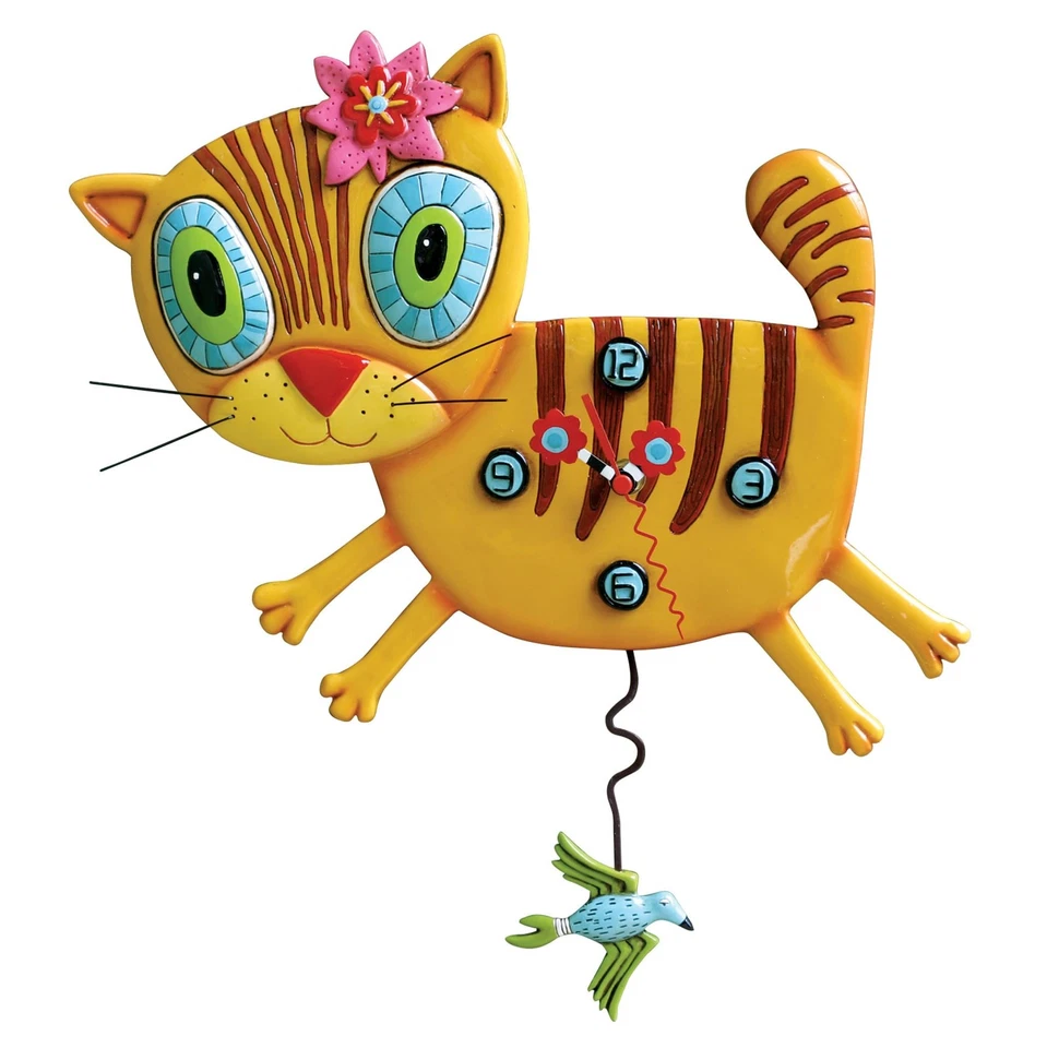 Enesco Kimi The Kitty with Flowers Sculpted Pendulum Wall Clock, 11.5 Inch, O... - Image 1 of 1