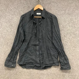 Uniqlo Linen Shirt Mens Size Medium Navy Blue Long Sleeve Button Up 34921 - Picture 1 of 10