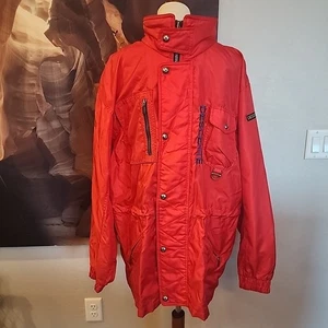 Vintage Descente red ski parka Jacket Coat Men's Large 50" Chest Hood - Picture 1 of 15