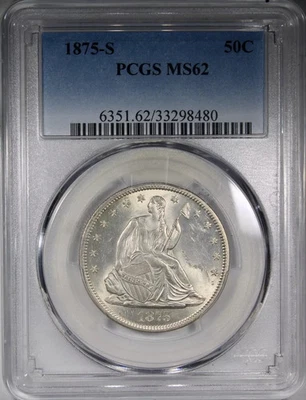 Very Nice 1875 S Seated Half Dollar PCGS MS62 - K1650 - Image 1 of 4