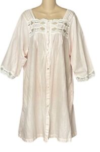 VTG Barbizon Nightgown Robe Womens LARGE Pink Button Up Embroidered Lace Pearls